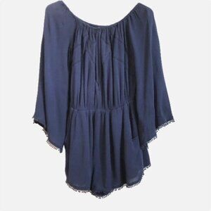 Romeo & Juliet Couture Long Sleeve Navy Shorts Romper Pockets Fringe Trim Small
